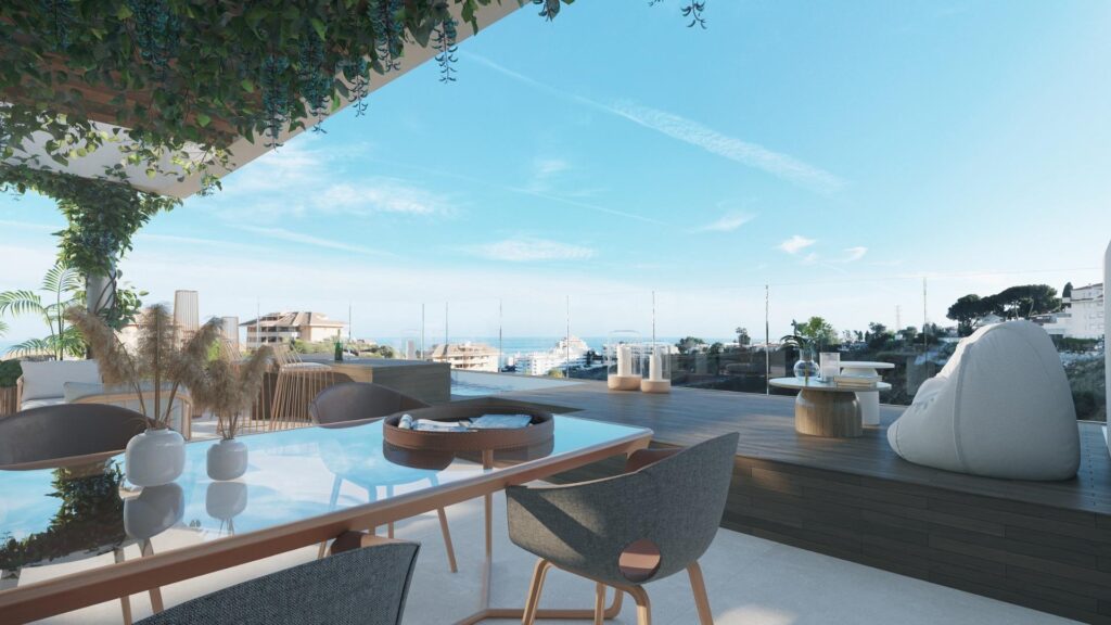 Luksusowe nowe kamienice z widokiem na morze w El Higuerón, Costa del Sol