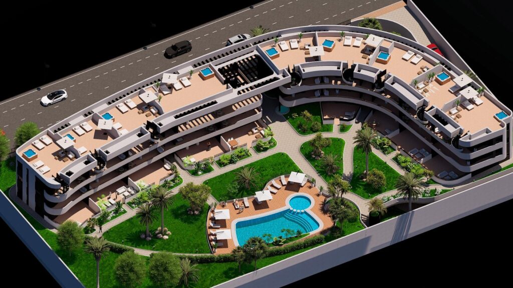 Luksusowe apartamenty z widokiem na pole golfowe w pobliżu morza w Los Alcazares na wybrzeżu Costa Calida
