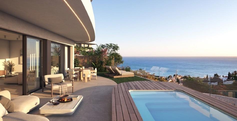 Luksusowe, nowo wybudowane kamienice na sprzedaż w Las Lomas del Higuerón z widokiem na morze i prywatnymi basenami