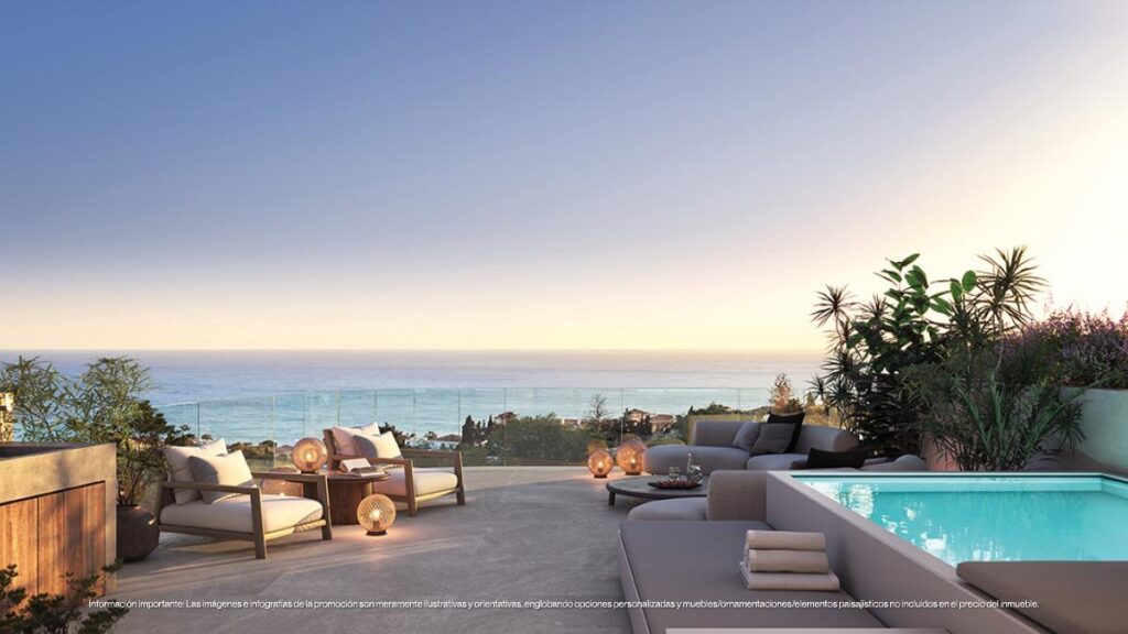 Luksusowe, nowo wybudowane kamienice na sprzedaż w Las Lomas del Higuerón z widokiem na morze i prywatnymi basenami