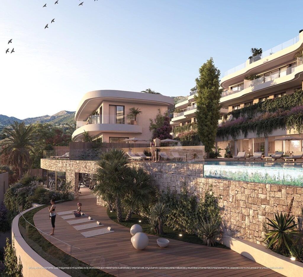 Luksusowe, nowo wybudowane kamienice na sprzedaż w Las Lomas del Higuerón z widokiem na morze i prywatnymi basenami