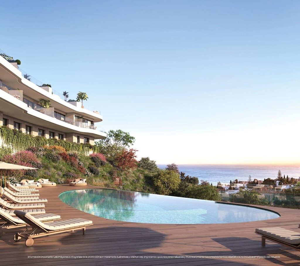 Luksusowe, nowo wybudowane kamienice na sprzedaż w Las Lomas del Higuerón z widokiem na morze i prywatnymi basenami