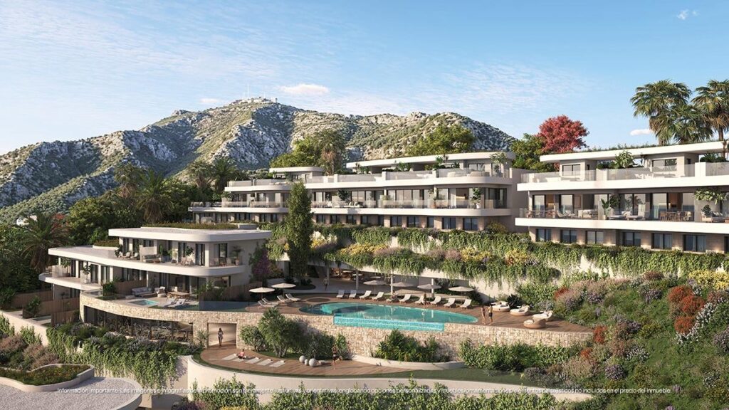 Luksusowe, nowo wybudowane kamienice na sprzedaż w Las Lomas del Higuerón z widokiem na morze i prywatnymi basenami