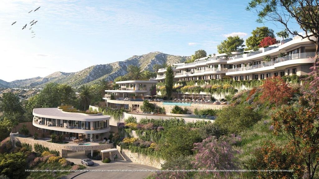 Luksusowe, nowo wybudowane kamienice na sprzedaż w Las Lomas del Higuerón z widokiem na morze i prywatnymi basenami