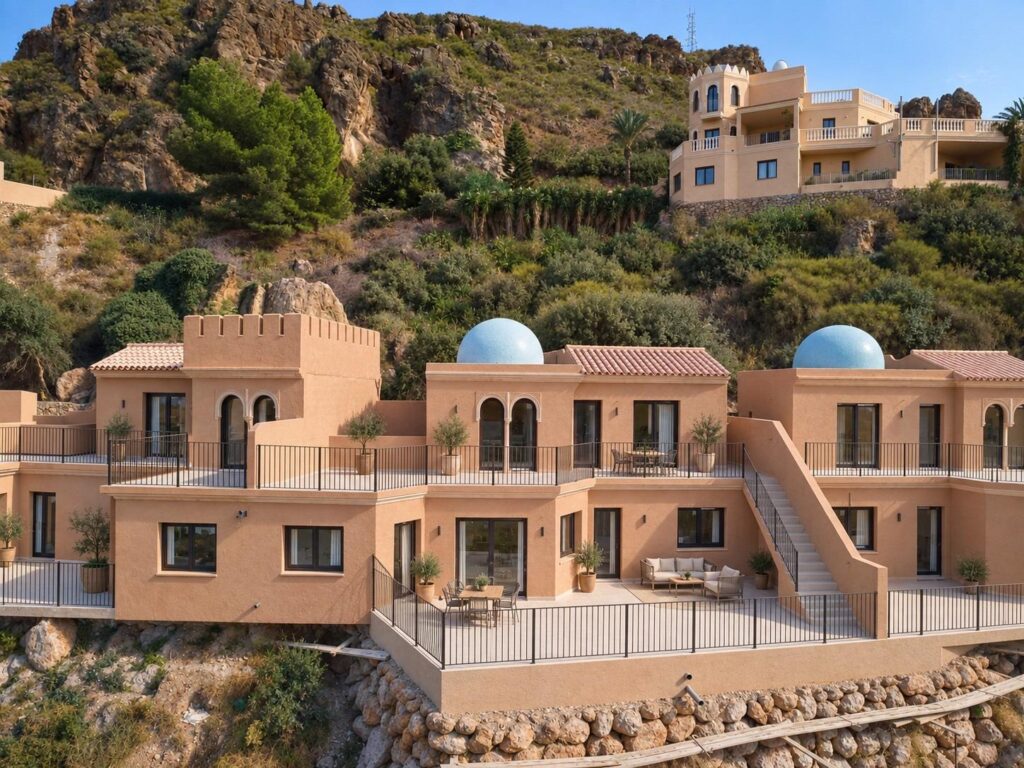Nowe kamienice z widokiem na góry w Sierra Cabrera, Almeria